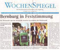 Pressebeitrag 'Bernburg in Feststimmung' WochenSpiegel 29.08.2012